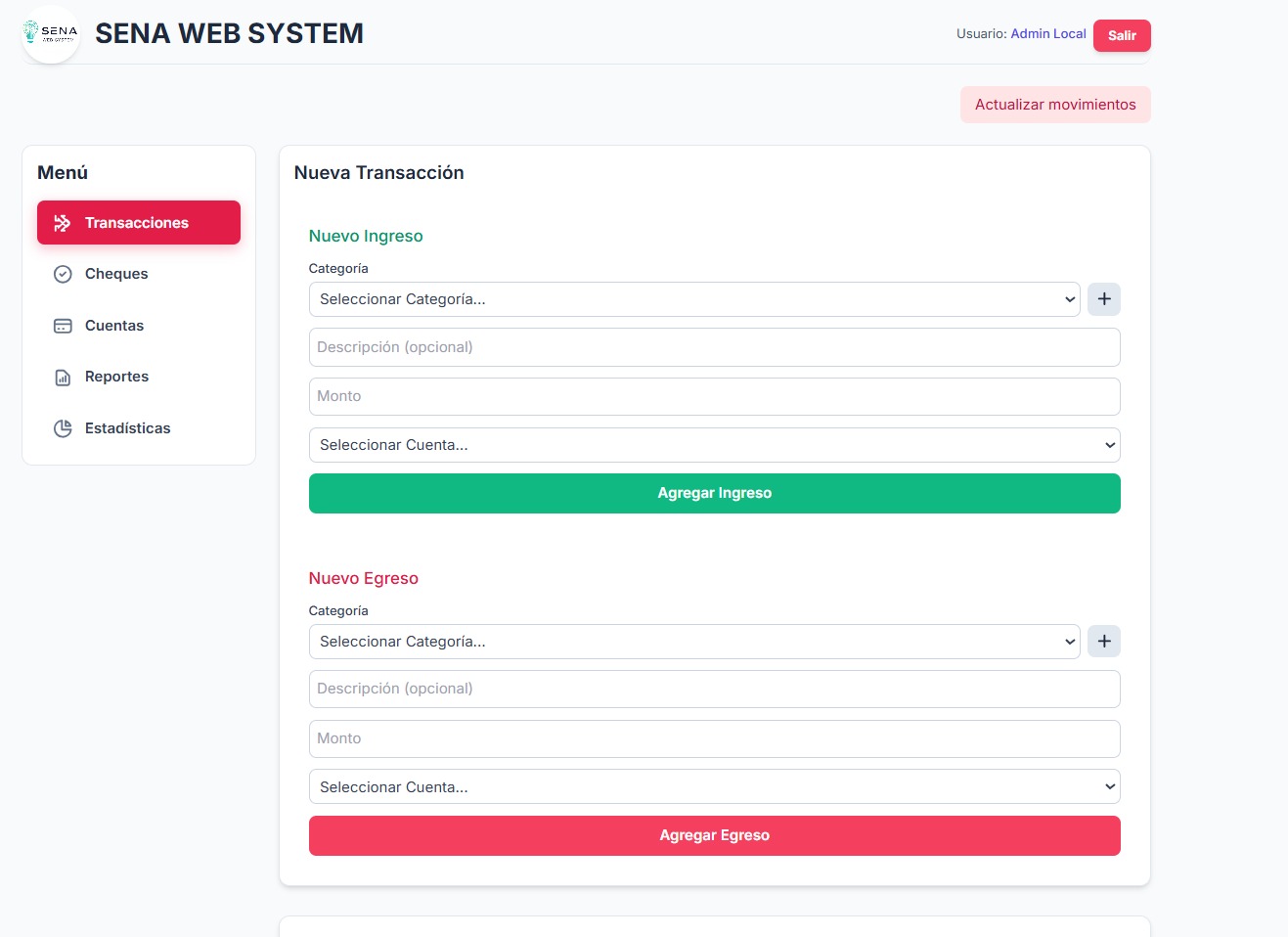Formulario de Nueva Transacción